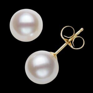 Solid 14kt Yellow Gold Pearl Studs